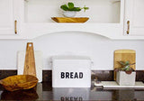 Metal Bread Box - Countertop Space-Saving, Extra Large, High Capacity Bread Storage Bin for your Kitchen - Holds 2+ Loaves - White with Bold BREAD Lettering