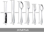 24 Piece Silverware Teivio  Set, Flatware Utensils Set Mirror Polished, Dishwasher Safe Service for 4, Include Knife/Fork/Spoon/Steak Knife/Wire Mesh Steel Cutlery Holder Storage Trays (Silver)