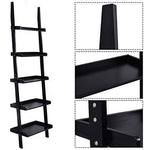 Tangkula Ladder Bookcase 5-Tier Wood Leaning Shelf Wall Plant Shelf Ladder for Home Office Modern Flower Book Display Shelf Storage Rack Stable A-Frame Wooden Ladder Shelf (Black)