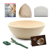 Banneton Bread Proofing Basket Set: 9 inch Round Brotform Bread Basket Dough Bowl | Cloth Liner | Dough Scraper | Bread Lame | Sourdough Recipe - For Professional and Home Bakers Artisan Bread Making