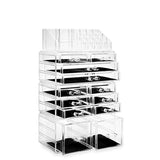 Casafield Acrylic Cosmetic Makeup Organizer & Jewelry Storage Display Case - Large 16 Slot, 2 Box & 10 Drawer Set - Clear