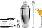 24 Ounce Cocktail Shaker Bar Set Accessories - Martini Kit with Measuring Jigger and Mixing Spoon plus Drink Recipes Booklet - Stainless Steel Tool Built-in Bartender Strainer