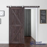 SMARTSTANDARD 8FT Top Mount Heavy Duty Sliding Barn Door Hardware Kit, Single Rail, Stainless Steel, Smoothly and Quietly, Simple and Easy to Install, Fit 42"-48" Wide DoorPanel (T Shape Hanger)