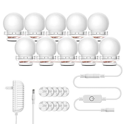 LOHAS LED Hollywood Style Vanity Mirror Light Kit with 10 Light Bulbs, 12V Makeup Mirror Lights, Cool White 6000k Smart Stepless Adjusted Dimming Lighting for Vanity Table Set, Bathroom, Dressing Room