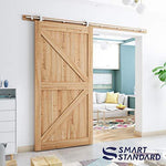 SMARTSTANDARD 8FT Top Mount Heavy Duty Sliding Barn Door Hardware Kit, Single Rail, Stainless Steel, Smoothly and Quietly, Simple and Easy to Install, Fit 42"-48" Wide DoorPanel (T Shape Hanger)