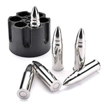 WHISKEY BULLET STONES WITH BASE - XL, 2.5" Original Extra Large Bullet-Shaped Whiskey Chillers, Unique Revolver Freezer Base, Set of 6, Gift for Whisky, Bourbon, Scotch Lovers, Groomsmen, Military