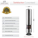 Electric Salt and Pepper Grinder Set - Battery Operated Stainless Steel Mill with Light (Pack of 2 Mills) - Electronic Adjustable Shakers - Ceramic Grinders - Automatic One Handed Operation