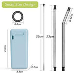 Collapsible Reusable Stainless Steel, Folding Drinking Straws Hard Case Keychain Foldable Premium Food-Grade Portable (blue)