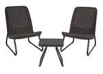 Keter Rio 3 Pc All Weather Outdoor Patio Garden Conversation Chair & Table Set Furniture, Grey