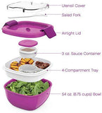 Bentgo Salad BPA-Free Lunch Container with Large 54-oz Salad Bowl, 3-Compartment Bento-Style Tray for Salad Toppings and Snacks, 3-oz Sauce Container for Dressings, and Built-In Reusable Fork (Blue)