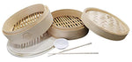 Mister Kitchenware 10 Inch Handmade Bamboo Steamer, 2 Tier Baskets, Healthy Cooking for Vegetables, Dim Sum Dumplings, Buns, Chicken Fish & Meat Included Chopsticks, 10 Liners & Sauce Dish