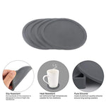 WINIT 5-Piece Silicone Coasters with Holder for Drink Absorbent, Anti-Slip Durable Reusable Eco-Friendly Large Size Coasters for Glasses on Outdoor Patio Furniture, Dinner Table or Bar (Gray)