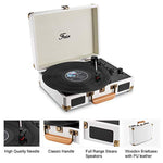 Vinyl Stereo White Record Player 3 Speed Portable Turntable Suitcase Built in 2 Speakers RCA Line Out AUX Headphone Jack PC Recorder