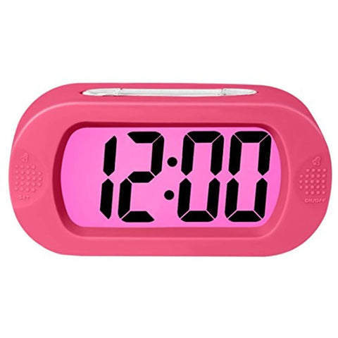 ZHPUAT Colorful Light Digital Alarm Clock with Snooze, Simple Setting, Progressive Alarm, Battery Operated, Shockproof, The Ideal Gift Clock for Kids & Convenient for Travel (Pink)