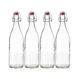 Seacoast Clear Glass Bottle with Swing Top Stopper, 33.75 Oz Round Pack of 4