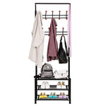 SONGMICS Heavy Duty 18 Hooks Coat Rack with 3-Tier Shoe Rack Shelves for Entryway Metal Black URCR67B