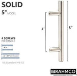 30 Pack | 5" Solid Brushed Nickel T Bar Cabinet Pulls: 3" inch Hole Center | Brahmco 320-5 Modern Euro Style Stainless Steel Kitchen Cabinet Hardware/Dresser Drawer Handles