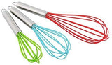 TEEVEA  Set of 3 Multi-Color Silicone whisks with stainless steel handles. Milk & Egg Beater Balloon Metal Whisk for Blending, Whisking, Beating and Stirring