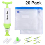 Sous Vide Bags Kit for Anova Cookers-20 Reusable BPA Free Food Vacuum Sealed Bags,1 Hand Pump, 2 Bag Sealing Clips and 4 Sous Vide Clips, Easy to Use, Practical for Food Storage & Cooking