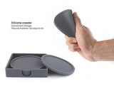 WINIT 5-Piece Silicone Coasters with Holder for Drink Absorbent, Anti-Slip Durable Reusable Eco-Friendly Large Size Coasters for Glasses on Outdoor Patio Furniture, Dinner Table or Bar (Gray)