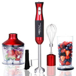 Immersion Blender LINKChef 4-in-1 Hand Blender Stick Powerful Low Noise Large 800ml Beaker, Stainless Steel Whisk and 500ml Food Chopper, BPA-Free&FDA, Red/Black(HB-1230)-3 Years Warranty (Red and black)