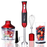 Immersion Blender LINKChef 4-in-1 Hand Blender Stick Powerful Low Noise Large 800ml Beaker, Stainless Steel Whisk and 500ml Food Chopper, BPA-Free&FDA, Red/Black(HB-1230)-3 Years Warranty (Red and black)