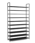 Halter 10 Tier Stackable Shoe Rack Storage Shelves - Stainless Steel Frame Holds 50 Pairs of Shoes - 39.125" X 11.125" X 69.5" - Black