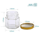 Encheng 1.5 oz Clear Hexagon Jars,Small Glass Jars With Lids(golden),Mason Jars For Herbs,Foods,Jams,Liquid,Mini Spice Jars For Storage 30 Pack