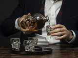 Large Skull Face Decanter with 4 Skull Shot Glasses and Beautiful Wooden Base - By The Wine Savant Use Skull Head Cup For A Whiskey, Scotch and Vodka Shot Glass, 25 Ounce Decanter 3 Ounces Shot Glass