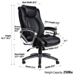 VANBOW Leather Memory Foam Office Chair - Adjustable Lumbar Support Knob and Tilt Angle High Back Executive Computer Desk Chair, Thick Padding for Comfort Ergonomic Design for Lumbar Support, Black