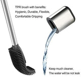 COSTOM Toilet Brush with Holder for Bathroom Cleaning, Stainless Steel Toilet Bowl Brush with TPR Soft Brush Head, Compact Design, Black-Grey Color