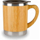 OsirisCo Stainless Steel Wooden Coffee-Tea Mug with Handle and Lid, Environmentally Healthy Natural Bamboo 400ml (13.5oz)