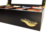 The Bamboo Leaf Wooden Tea Storage Chest Box with 8 Compartments and Glass Window (Black)