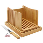 Bread Slicer With Knife for Homemade Bread, 100% Natural Bamboo Foldable Bread Loaf Slicing Machine, Strongest-Heaviest Duty, Convenient Crumb Catcher, 3 Slicing Sizes, Perfect Gift Idea - by Hartons