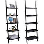 Tangkula Ladder Bookcase 5-Tier Wood Leaning Shelf Wall Plant Shelf Ladder for Home Office Modern Flower Book Display Shelf Storage Rack Stable A-Frame Wooden Ladder Shelf (Black)