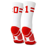 Classic Stripe Team Number Socks | Woven Mid-Calf | White & Red