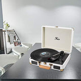 Vinyl Stereo White Record Player 3 Speed Portable Turntable Suitcase Built in 2 Speakers RCA Line Out AUX Headphone Jack PC Recorder