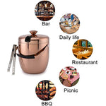 2.8 Litre Ice Bucket Insulated Stainless Steel Double Wall with Lid and Ice Tongs, Copper