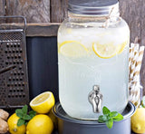 One Gallon Glass Mason Jar Beverage Dispenser w/Stainless Steel Spigot, Retro Yorkshire Style Jar, Clear Color