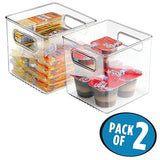 mDesign Plastic Kitchen Pantry Cabinet, Refrigerator or Freezer Food Storage Bins with Handles - Organizer for Fruit, Yogurt, Snacks, Pasta - Food Safe, BPA Free, 6" Cube - 2 Pack, Clear