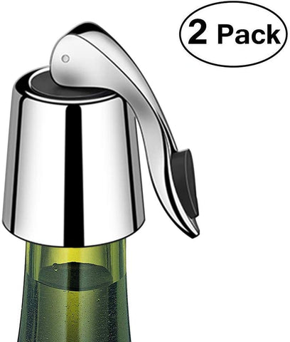 OHMAXHO Wine Stoppers(2 PACK),Stainless Steel Sealed Wine Bottle Stoppers,Inner Rubber Seal Leakproof Wine Stoppers