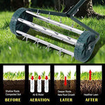 Rolling Lawn Aerator 18-inch Garden Yard Rotary Push Tine Heavy Duty Spike Soil Aeration, 50-in Handle (Silver)