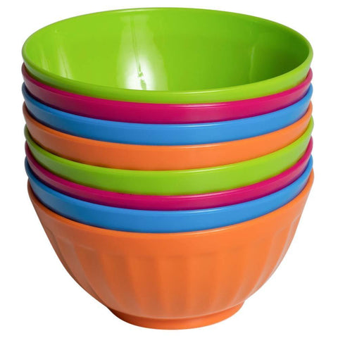 Klickpick Home Set Of 8 - 28 Ounce Plastic Bowls For Cereal, Soup, Ice Cream, Salad, Pasta, Fruit l 4 Classic Colors l Dishwasher Safe