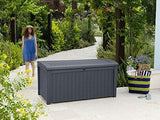 Keter Borneo 110 Gallon Resin Outdoor Storage Bench and Deck Box for Patio Furniture, Anthracite