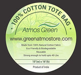 GREEN ATMOS- 5 PACK REUSABLE - 15 INCH X 16 INCH 100% COTTON SHOPPING/GROCERY TOTE BAG - ECO FRIENDLY, RE-USABLE, WASHABLE, GREAT CHOICE FOR PROMOTION, BRANDING & GIFT