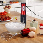 Immersion Blender LINKChef 4-in-1 Hand Blender Stick Powerful Low Noise Large 800ml Beaker, Stainless Steel Whisk and 500ml Food Chopper, BPA-Free&FDA, Red/Black(HB-1230)-3 Years Warranty (Red and black)