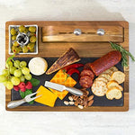 Home Perspective Slate Cheese Board Set, 10 Piece Set Includes 4 Stainless Steel Cheese Tools, Premium Acacia Serving Tray with Slate Board, and Porcelain Olive Dish