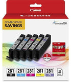 Genuine Canon CLI-281 5-Color Ink Tank Combo Pack with 5 x 5 Photo Paper (2091C006) + Canon PGI-280 Pigment Black Ink Tank (2075C001)