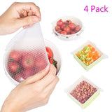 Magik Stretch Reusable Silicone Bowl Food Storage Wraps Cover Seal Fresh Lids (4 Pack, Transparent)