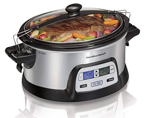 Hamilton Beach 33861 Programmable Slow Cooker, 6 Quart, Dual Digital Timer, Stainless Steel